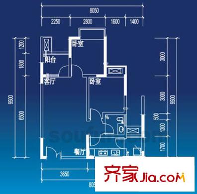 华宇秋水长天户型图4-2 2室2厅1卫1厨