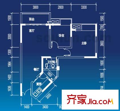 华宇秋水长天户型图8-3 2室2厅1卫1厨