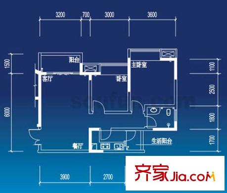 华宇秋水长天户型图3-4 2室2厅1卫1厨