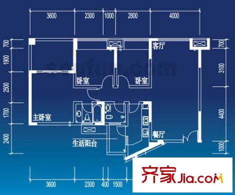 华宇秋水长天户型图3-6 3室2厅2卫1厨