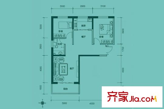 聚金雅园C1户型图 2室2厅1卫1厨