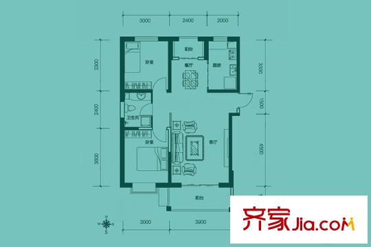 聚金雅园B1户型图 2室2厅1卫1厨