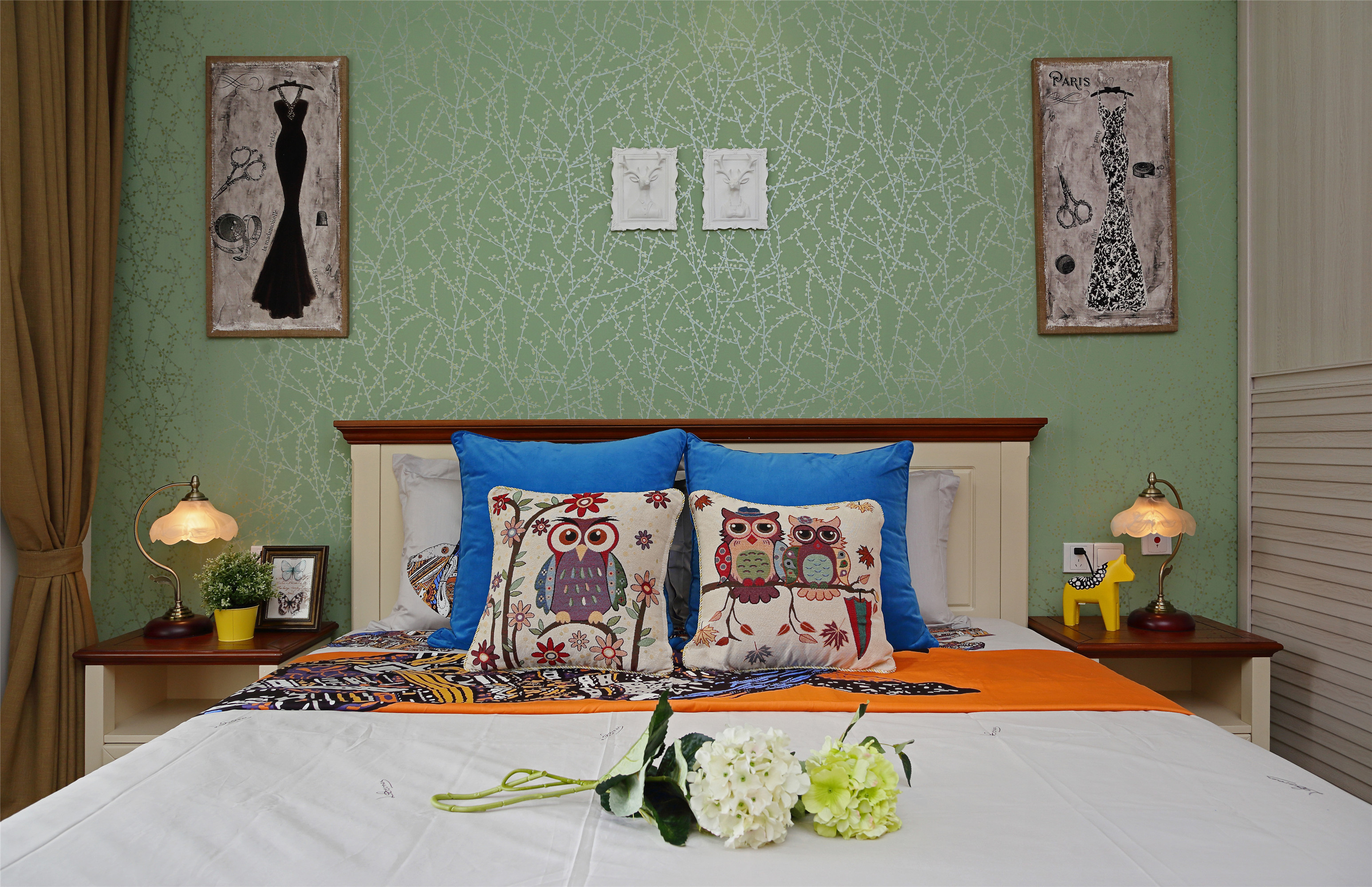 二居室美式风格家床头背景墙图片