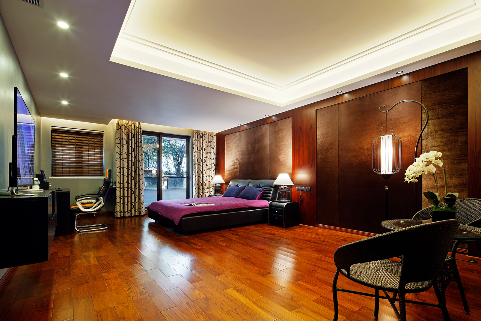 中式风格,别墅装修,20万以上装修,140平米以上装修,卧室,卧室背景墙,地板