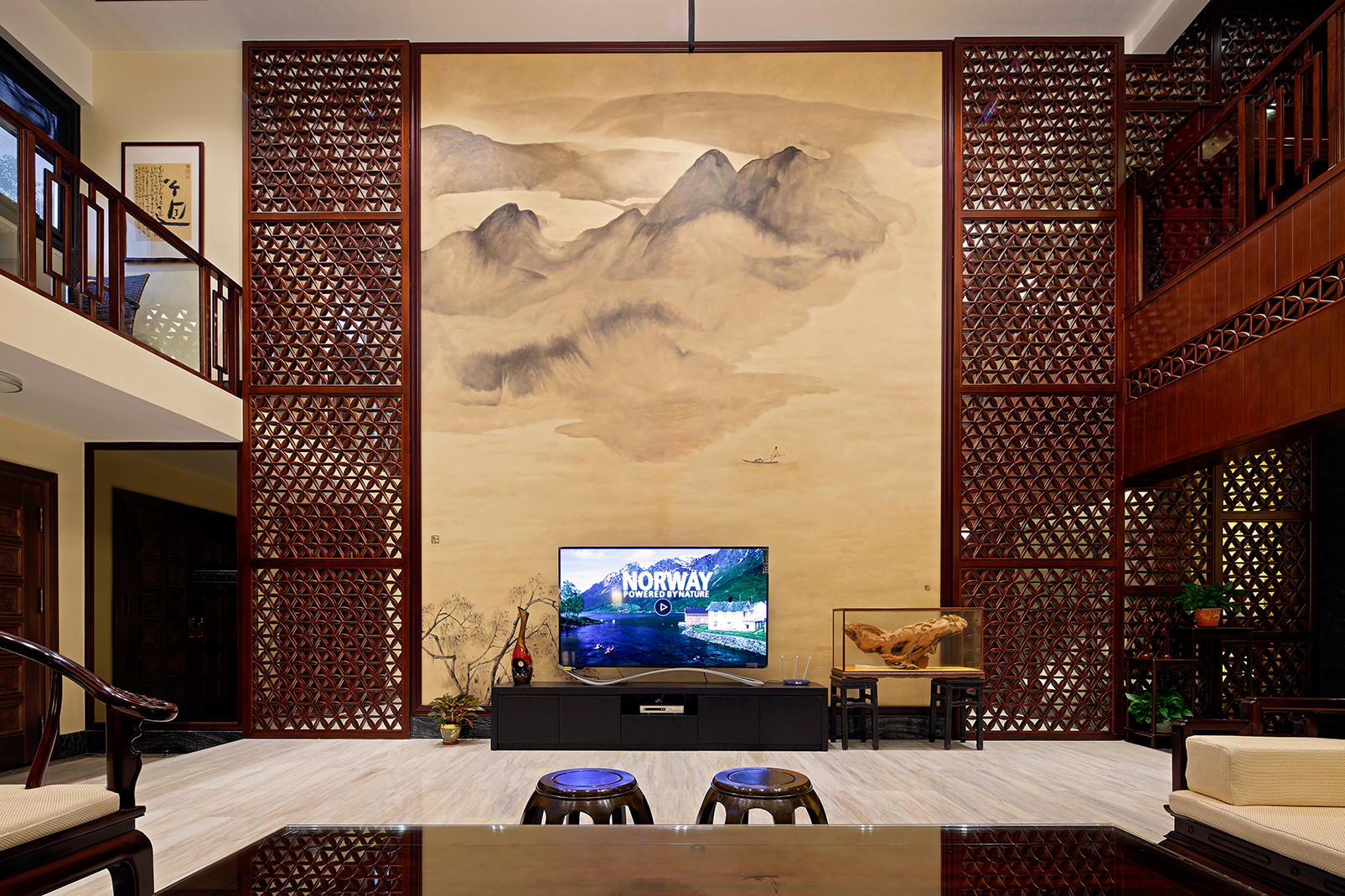 中式别墅装修设计电视背景墙图片