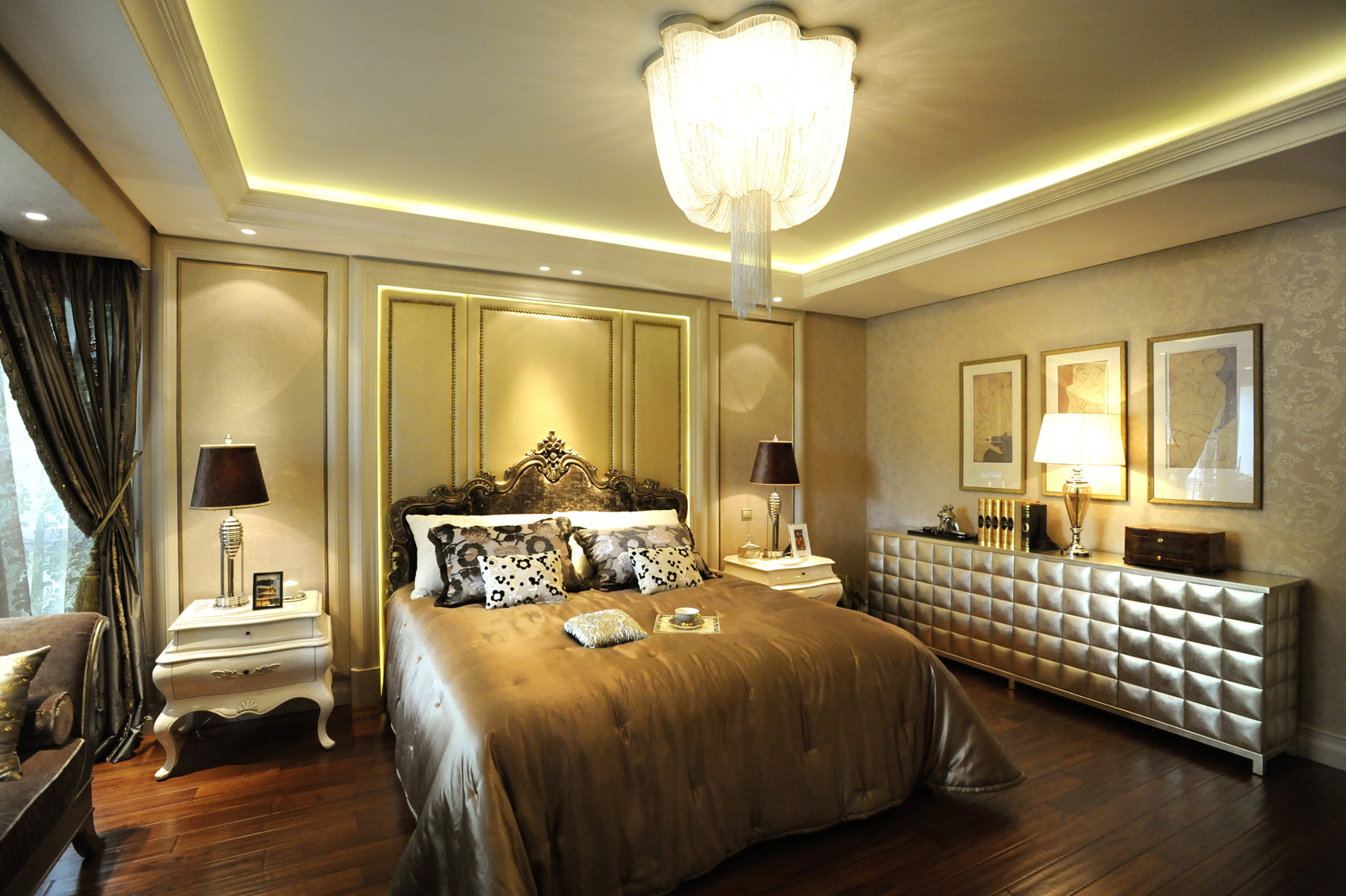 豪华型装修,大户型,140平米以上装修,卧室,欧式风格,卧室背景墙,暖色调