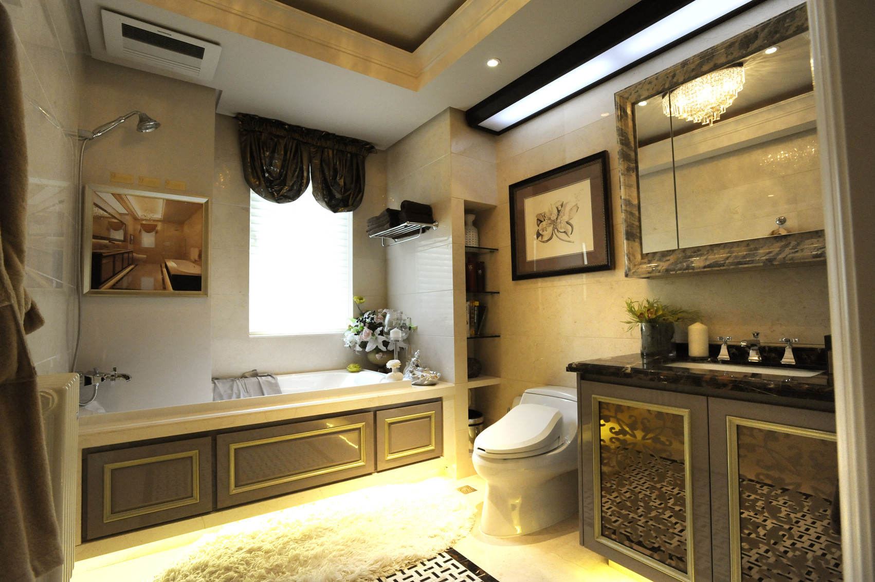 豪华型装修,大户型,140平米以上装修,卫生间,浴室柜,欧式风格,暖色调
