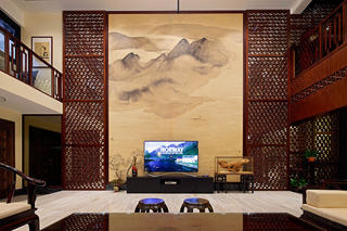 中式别墅装修电视背景墙图片