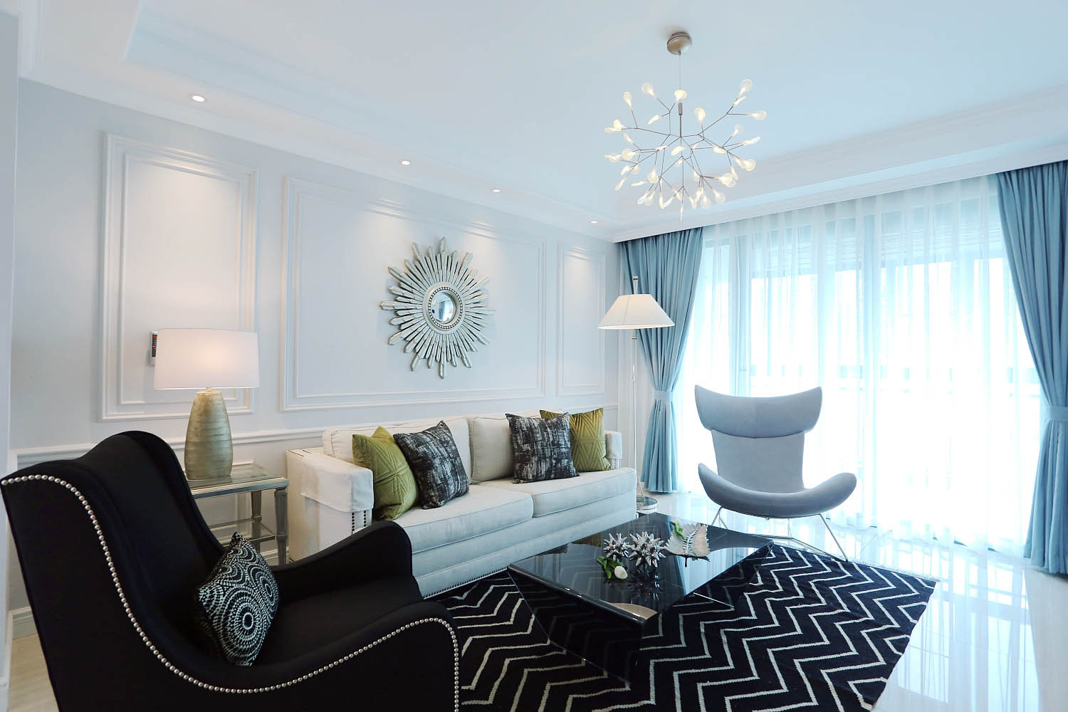 美式风格,130平米装修,20万以上装修,三居室装修,客厅,沙发背景墙,白色