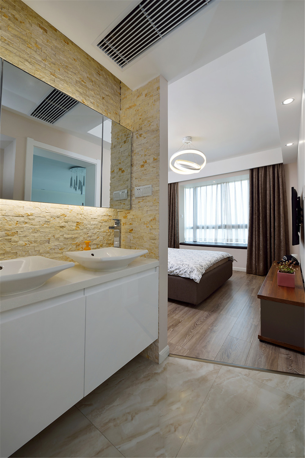 二居室装修,90平米装修,15-20万装修,卫生间,现代简约风格,洗手台,白色