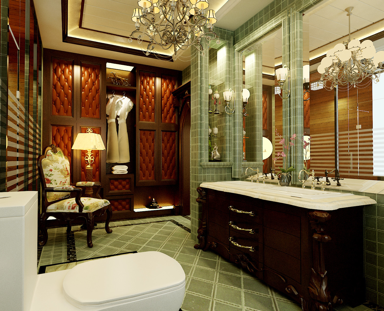美式风格,20万以上装修,别墅装修,140平米以上装修,卫生间,浴室柜,暖色调