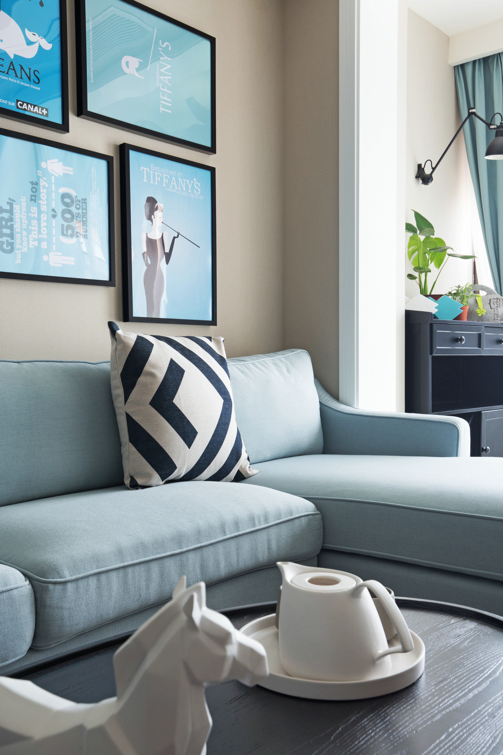 混搭风格,100平米装修,10-15万装修,三居室装修,客厅,沙发,蓝色