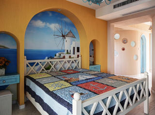 地中海风格复式装修床头背景墙图片