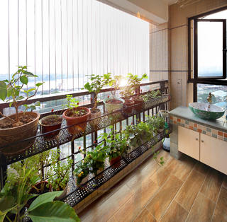97平美式三居装修阳台绿植