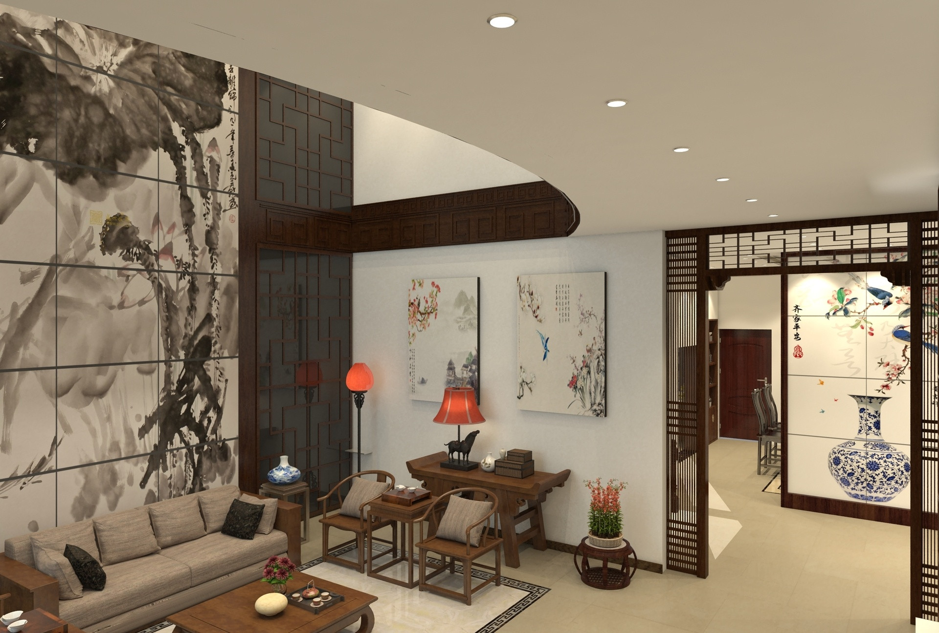 中式别墅装沙发背景墙图片