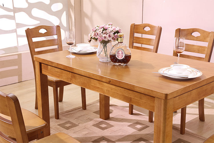 3米橡胶木简约饭桌6人餐桌椅组合
