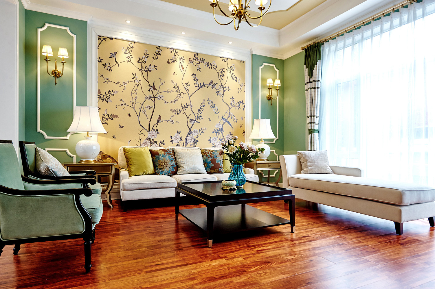 美式风格,别墅装修,140平米以上装修,20万以上装修,客厅,壁纸,沙发背景墙,暖色调