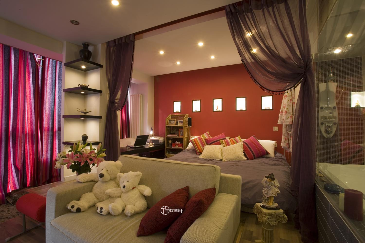 简约风格,一居室装修,60平米装修,10-15万装修,客厅,现代简约风格,窗帘,红色