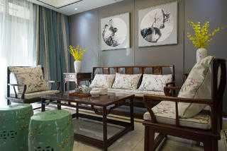 新中式别墅装修沙发背景墙图片