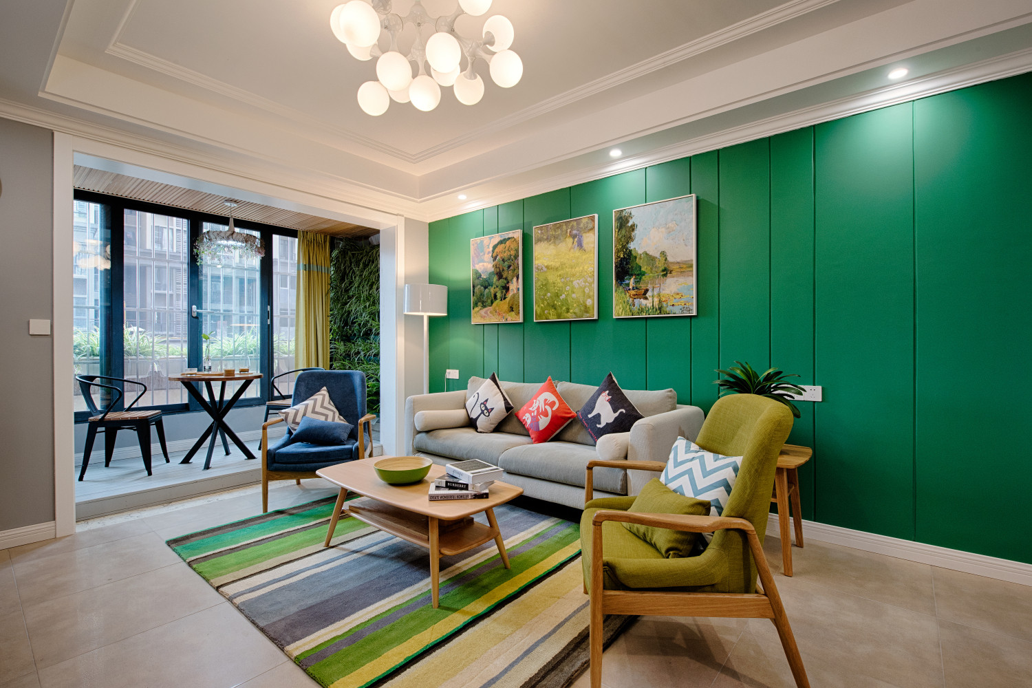 10-15万装修,70平米装修,一居室装修,客厅,北欧风格,沙发背景墙,绿色