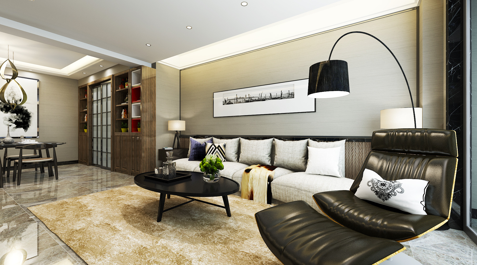 10-15万装修,二居室装修,70平米装修,客厅,沙发背景墙,现代简约风格,沙发,黑白