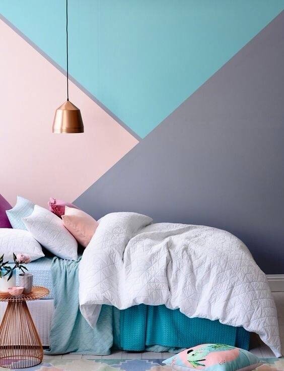 几何拼接墙面设计马卡龙色系看着都让人很舒服爱死了这样的