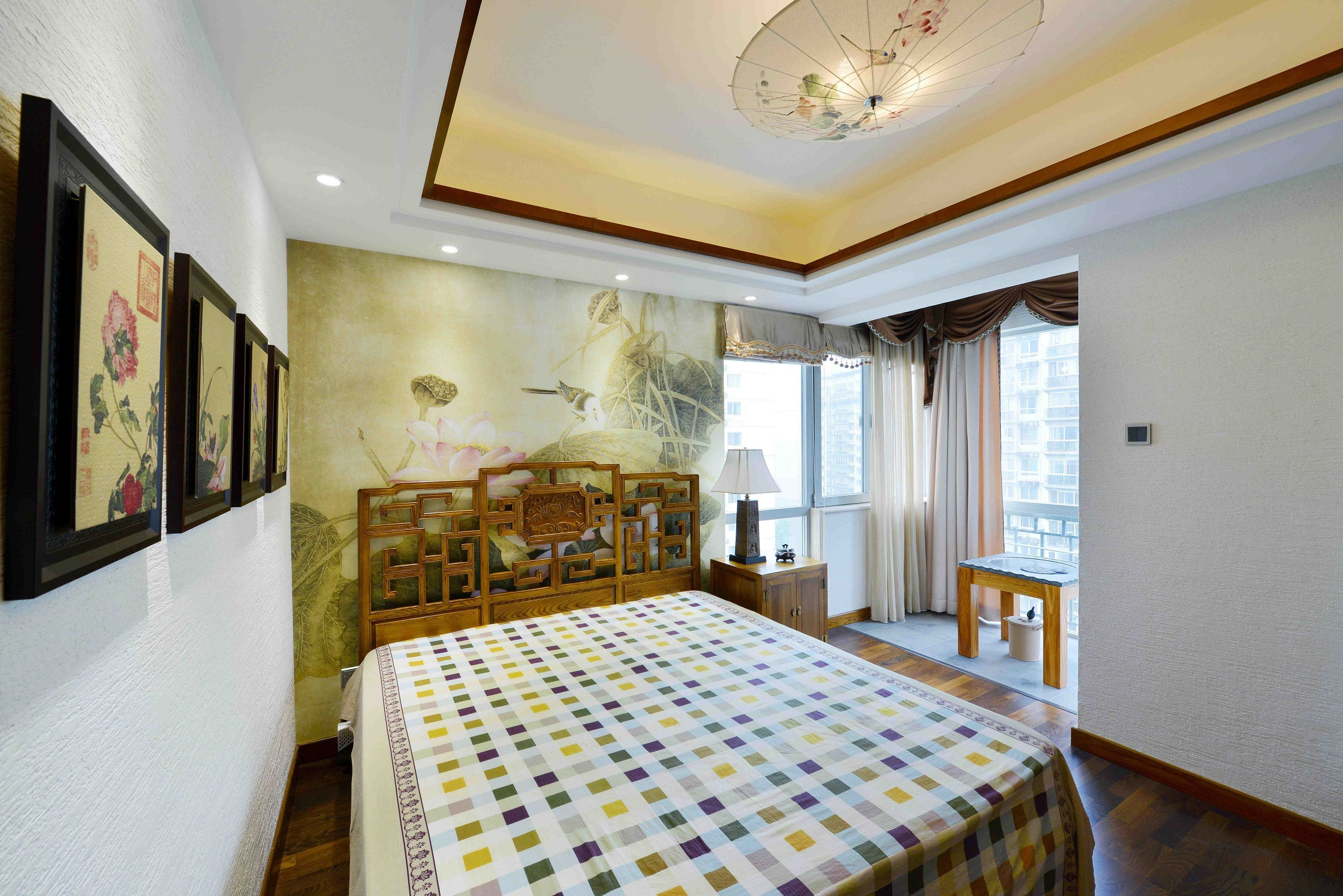 新中式三居装修床头背景墙图片