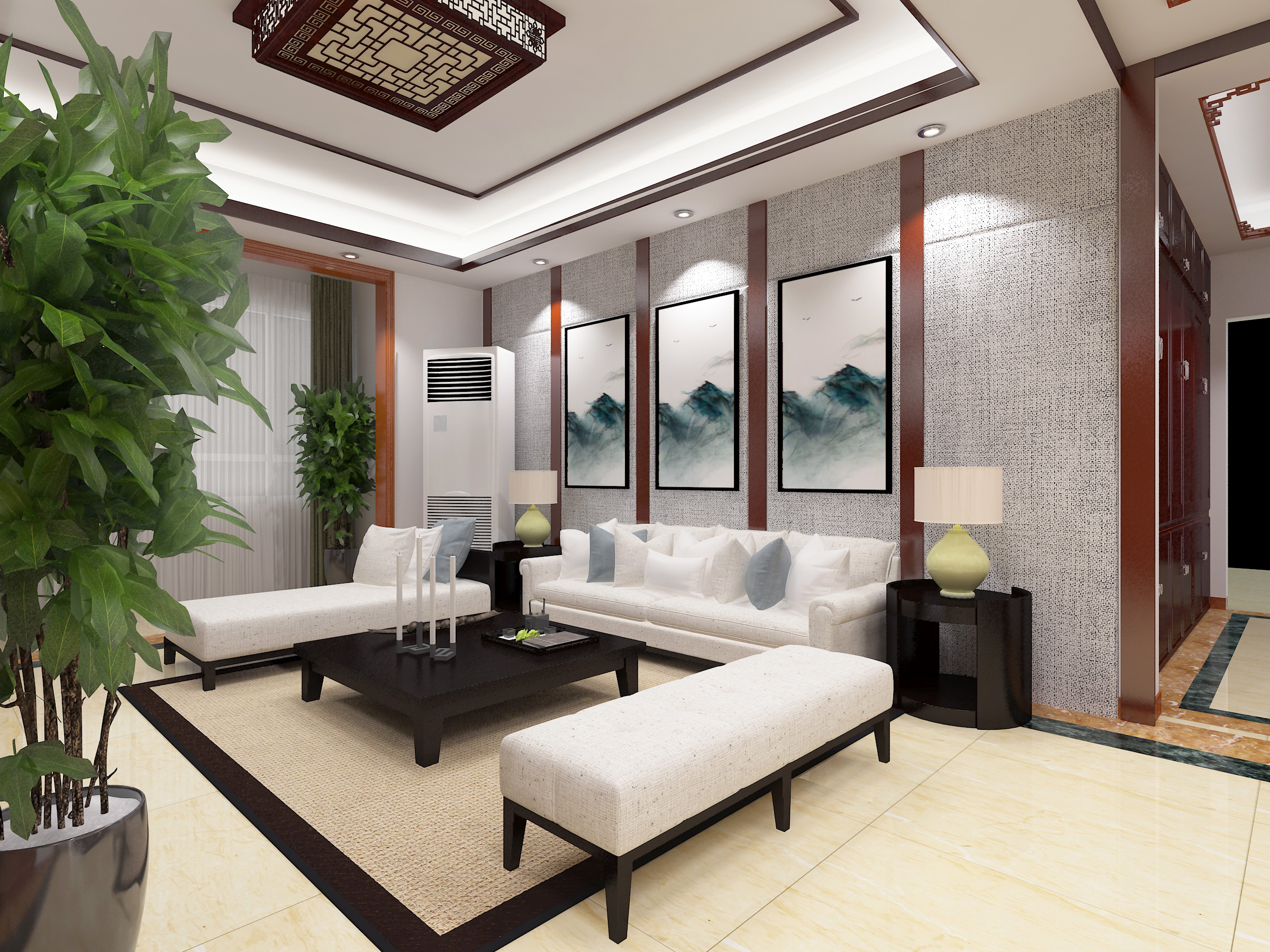 新中式三居之家沙发背景墙图片