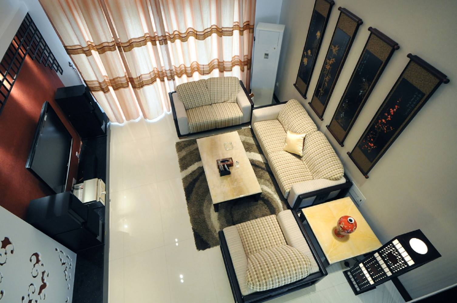 中式风格,复式装修,120平米装修,20万以上装修,客厅,沙发,茶几