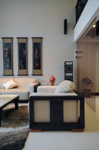 中式风复式装修沙发图片
