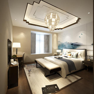 140平新中式设计卧室效果图