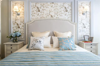120㎡美式乡村风格家床头背景墙图片