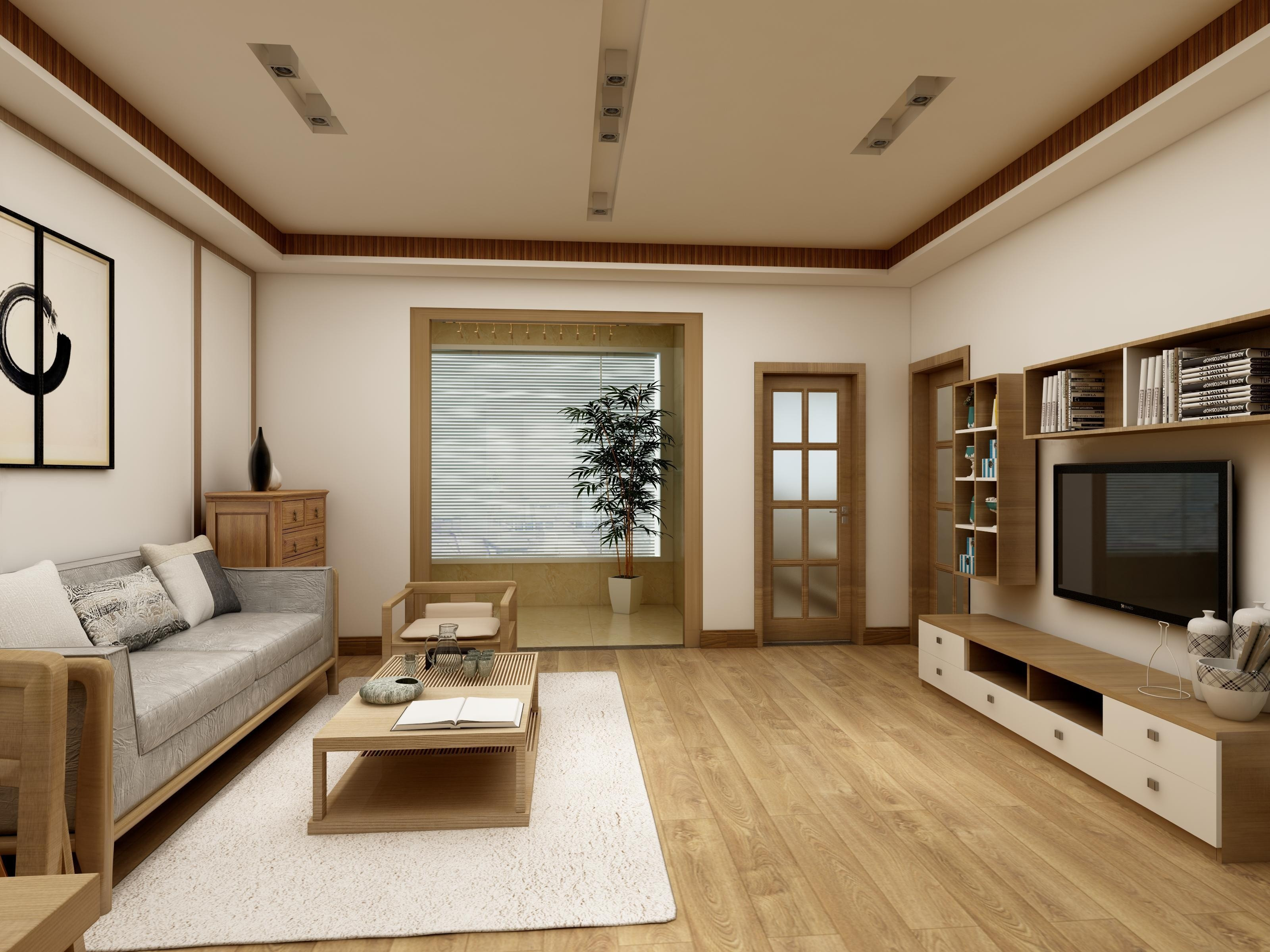 中式风格,15-20万装修,80平米装修,二居室装修,客厅,茶几,沙发,原木色,电视背景墙