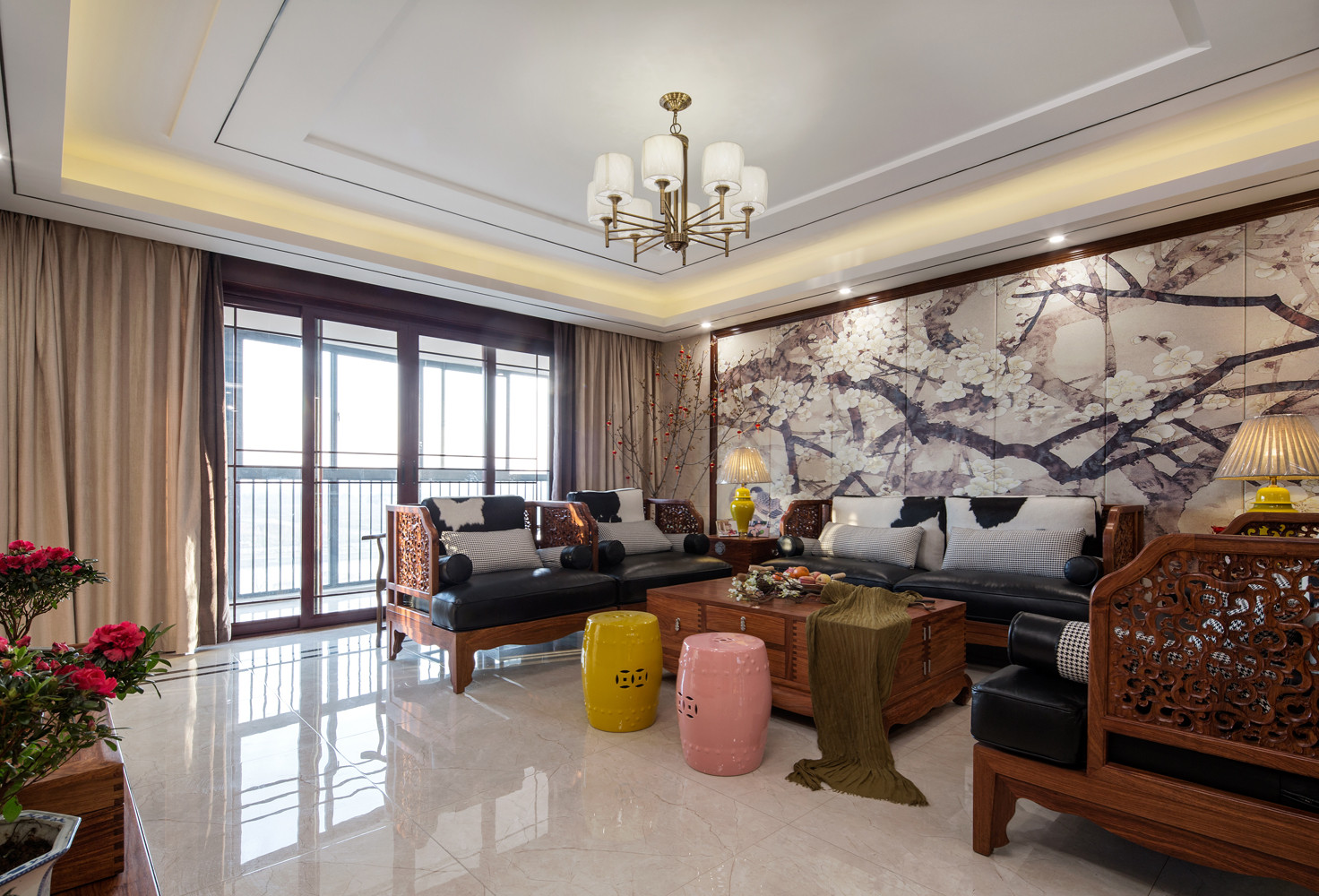中式风格,四房装修,140平米以上装修,20万以上装修,客厅,沙发背景墙,灰色