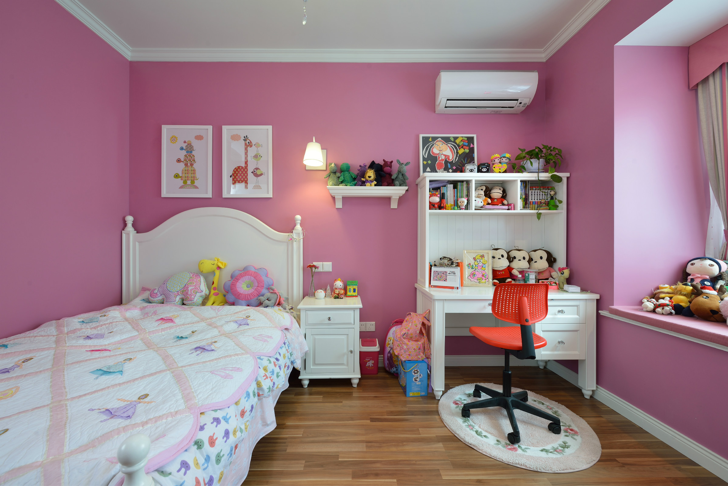 美式风格,四房装修,130平米装修,20万以上装修,儿童房,书桌,背景墙,紫色