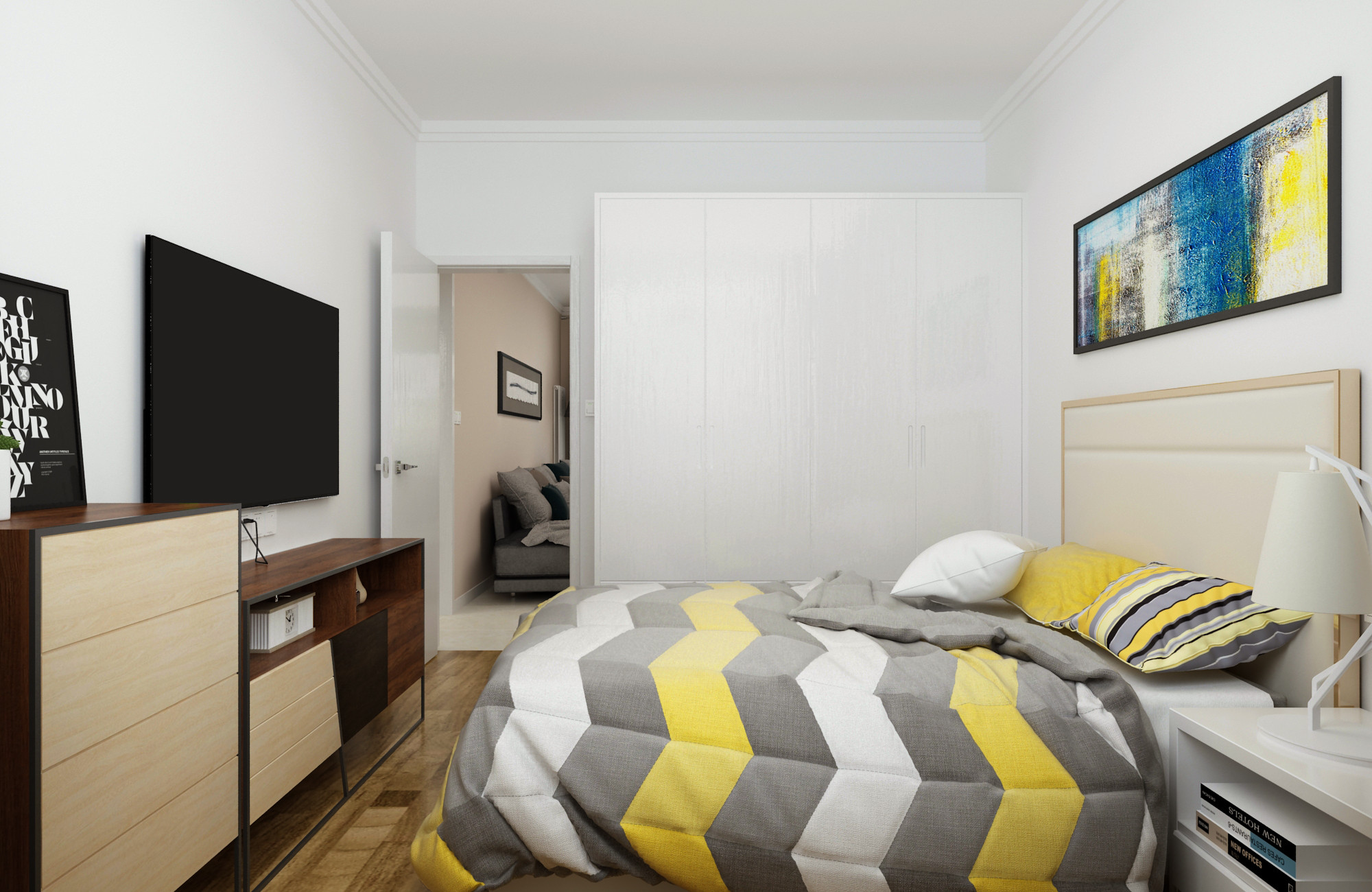 三居室现代简约设计次卧效果图