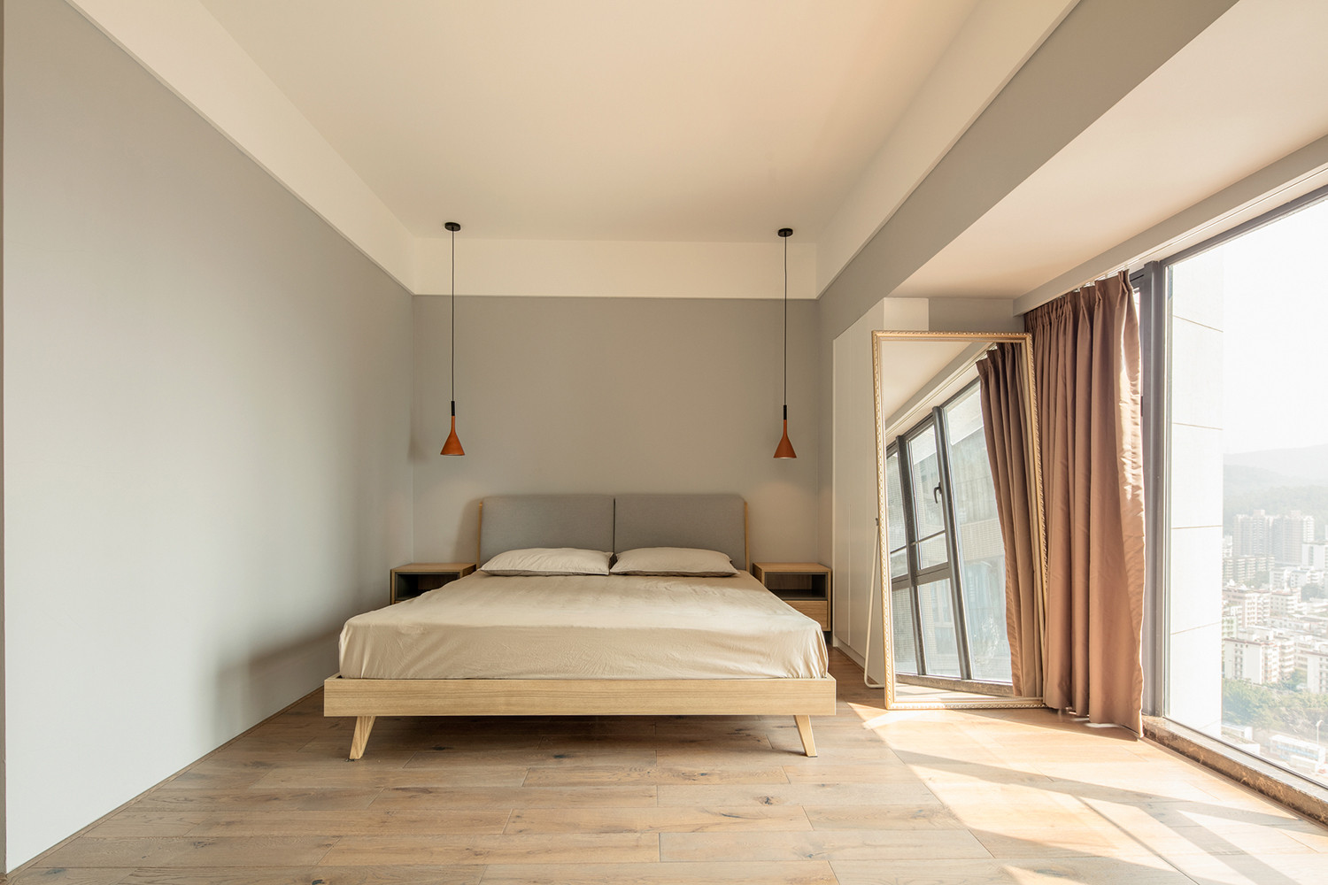 日式风格,120平米装修,20万以上装修,三居室装修,卧室,地板,卧室背景墙,灰色