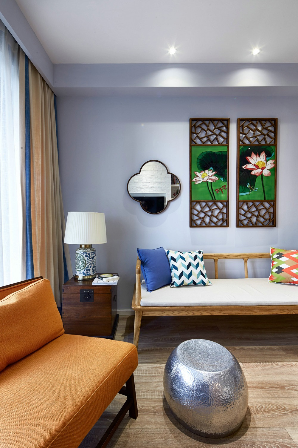 日式风格,15-20万装修,二居室装修,70平米装修,客厅,沙发背景墙,蓝色