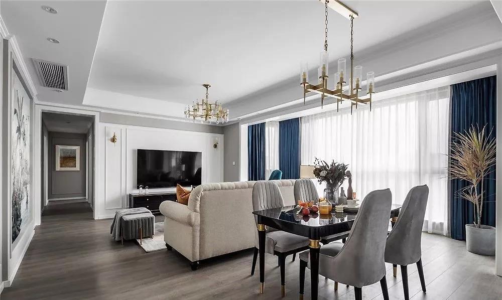 128㎡轻奢美式风装修,经典横厅设计,非常大气典雅!