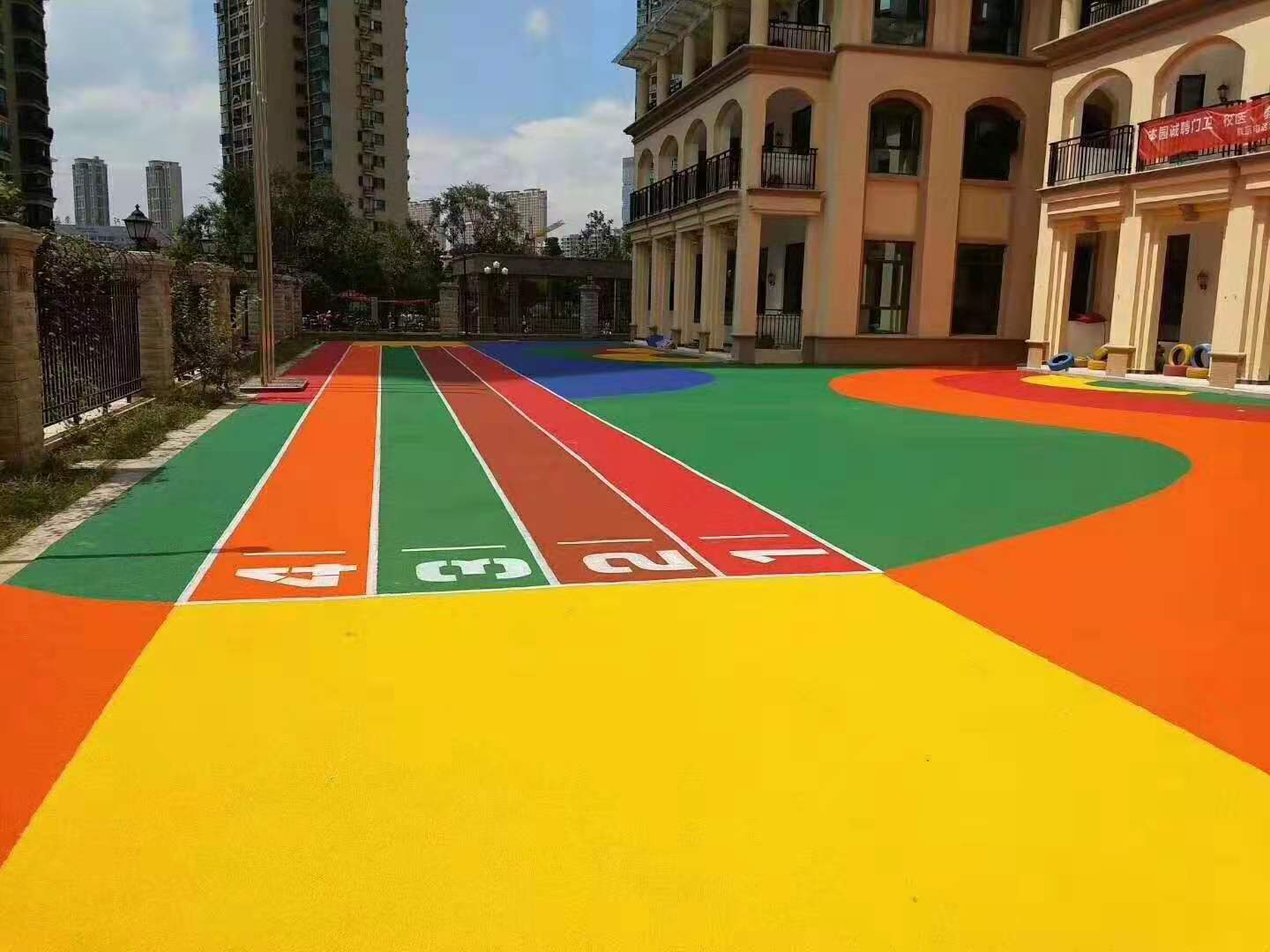 户外塑胶地坪场地塑胶跑道球场epdm硅pu丙烯酸