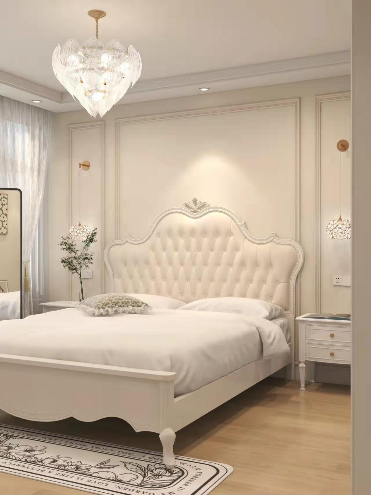 整体走法式轻奢装修风,奶呼呼的卧室色调,有欧式的精致,同时化繁为简