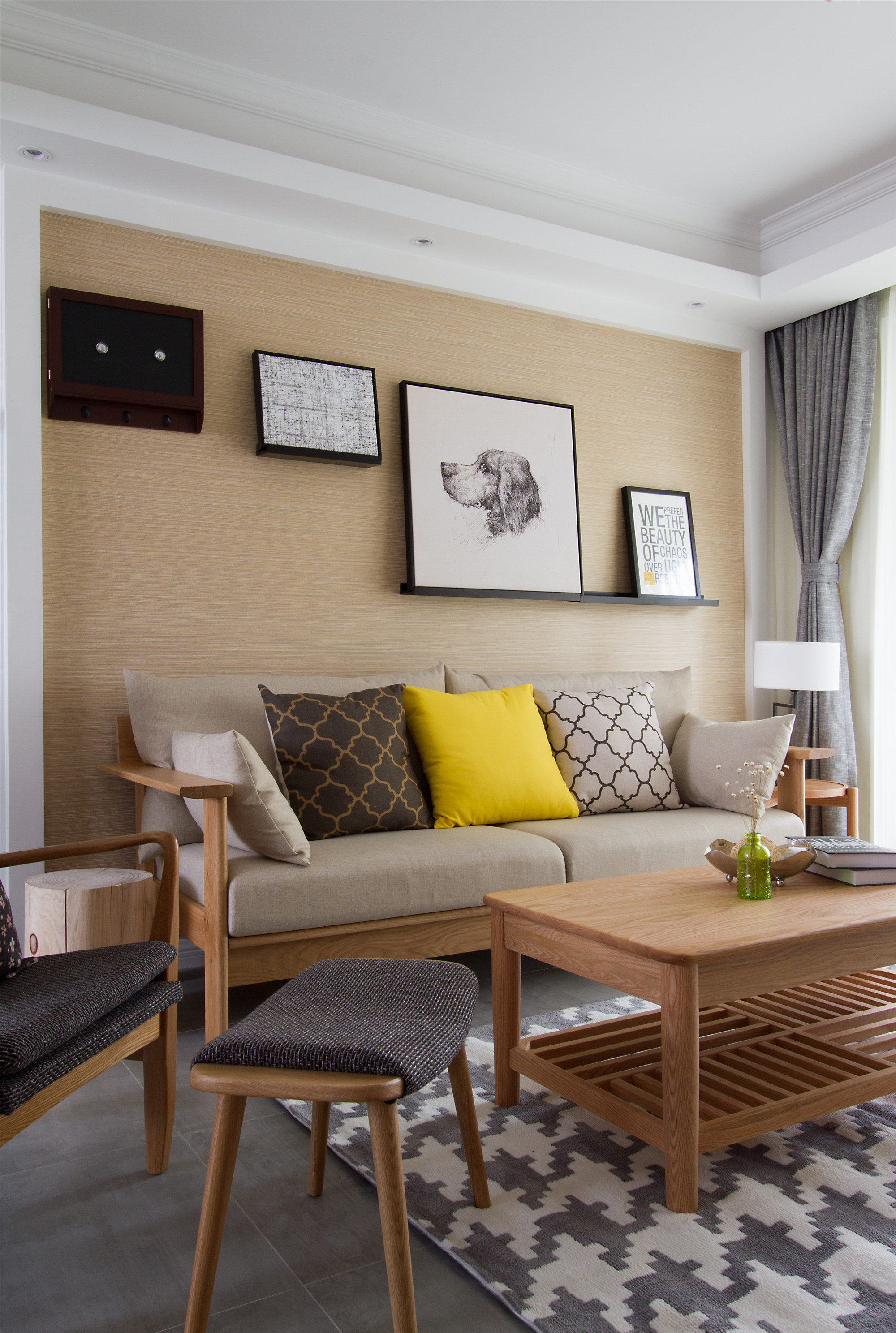日式风格,15-20万装修,二居室装修,100平米装修,客厅,沙发背景墙,原木色