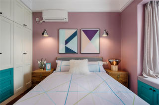 三居室混搭风格家床头背景墙图片