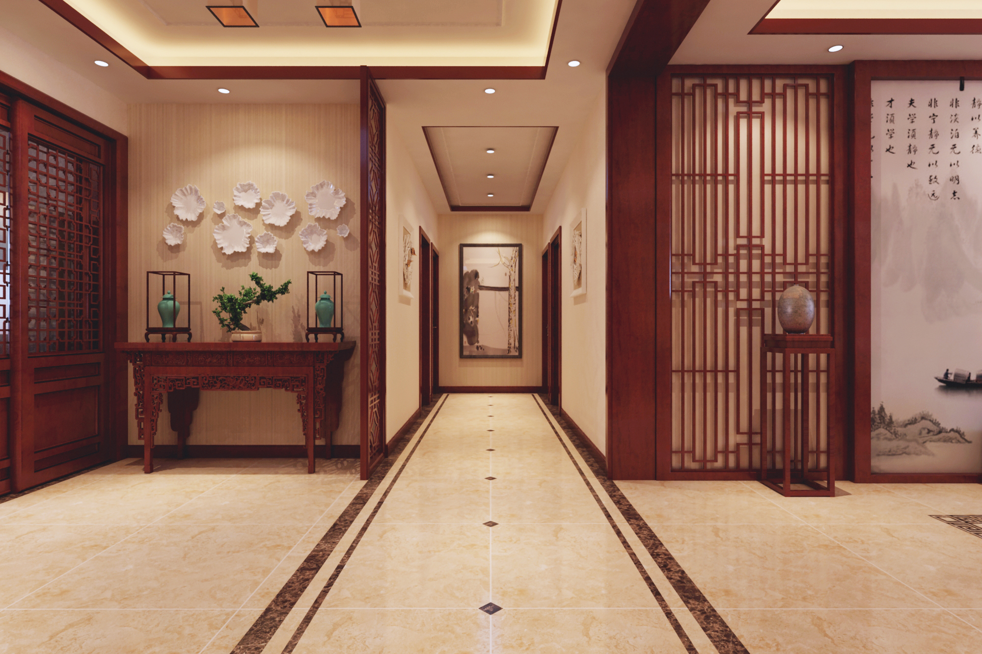 中式风格,140平米以上装修,20万以上装修,大户型,玄关,过道,暖色调