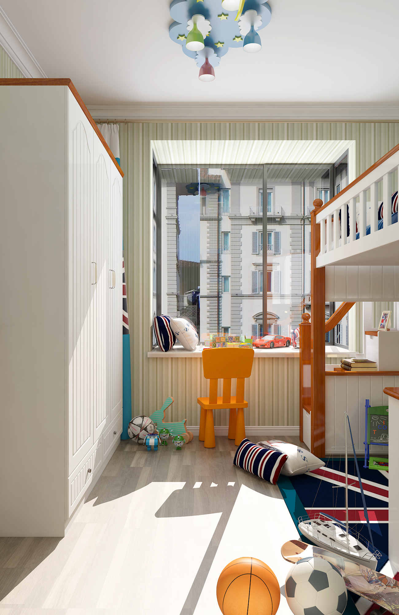 二居室混搭风格家儿童房飘窗设计