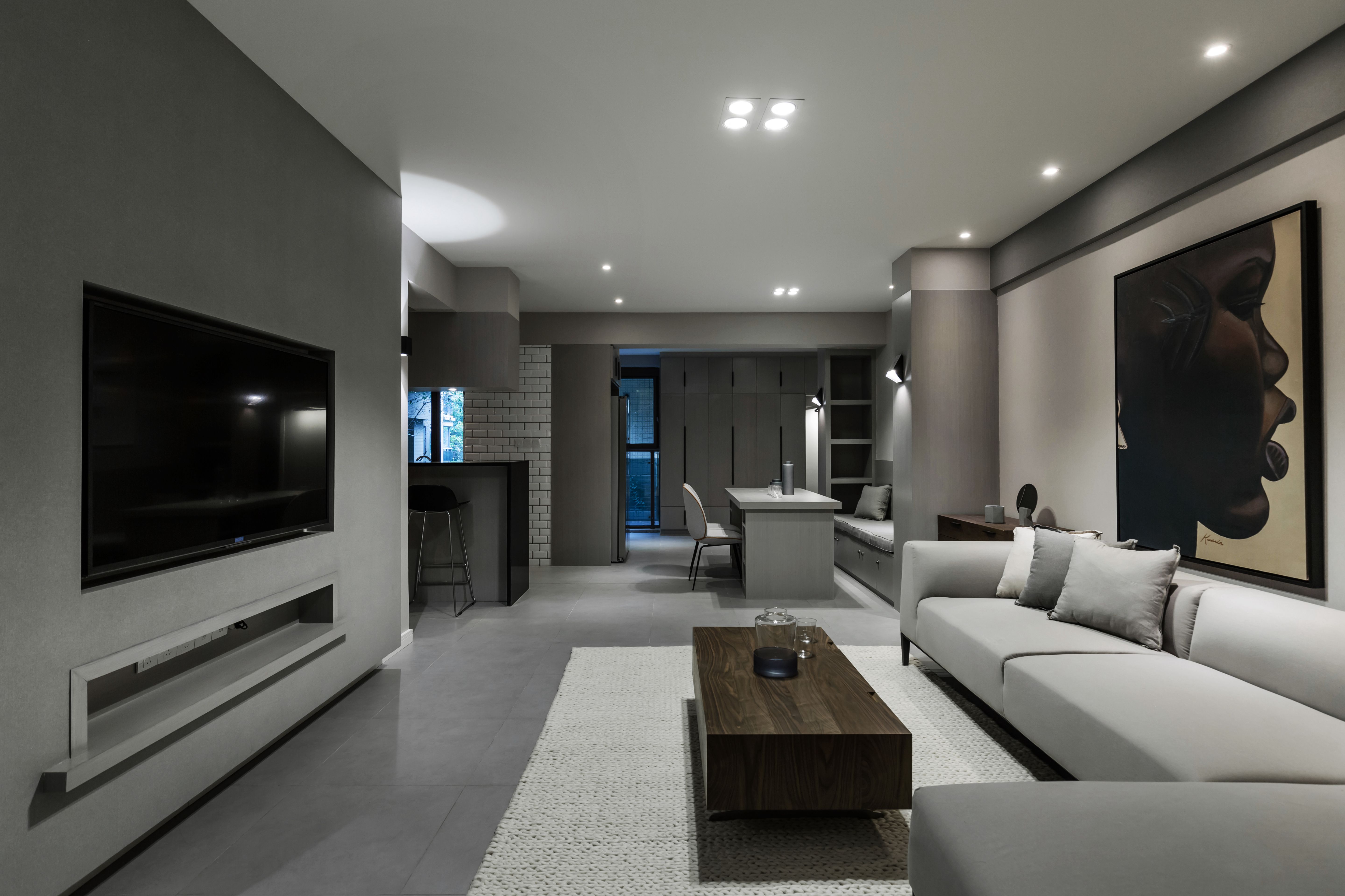 二居室装修,110平米装修,20万以上装修,客厅,现代简约风格,电视背景墙,灰色