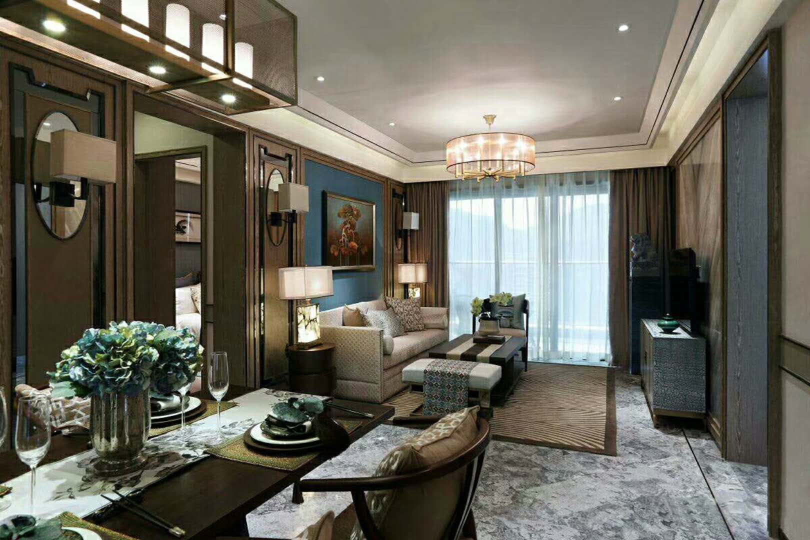 中式风格,20万以上装修,三居室装修,130平米装修,餐厅,餐桌