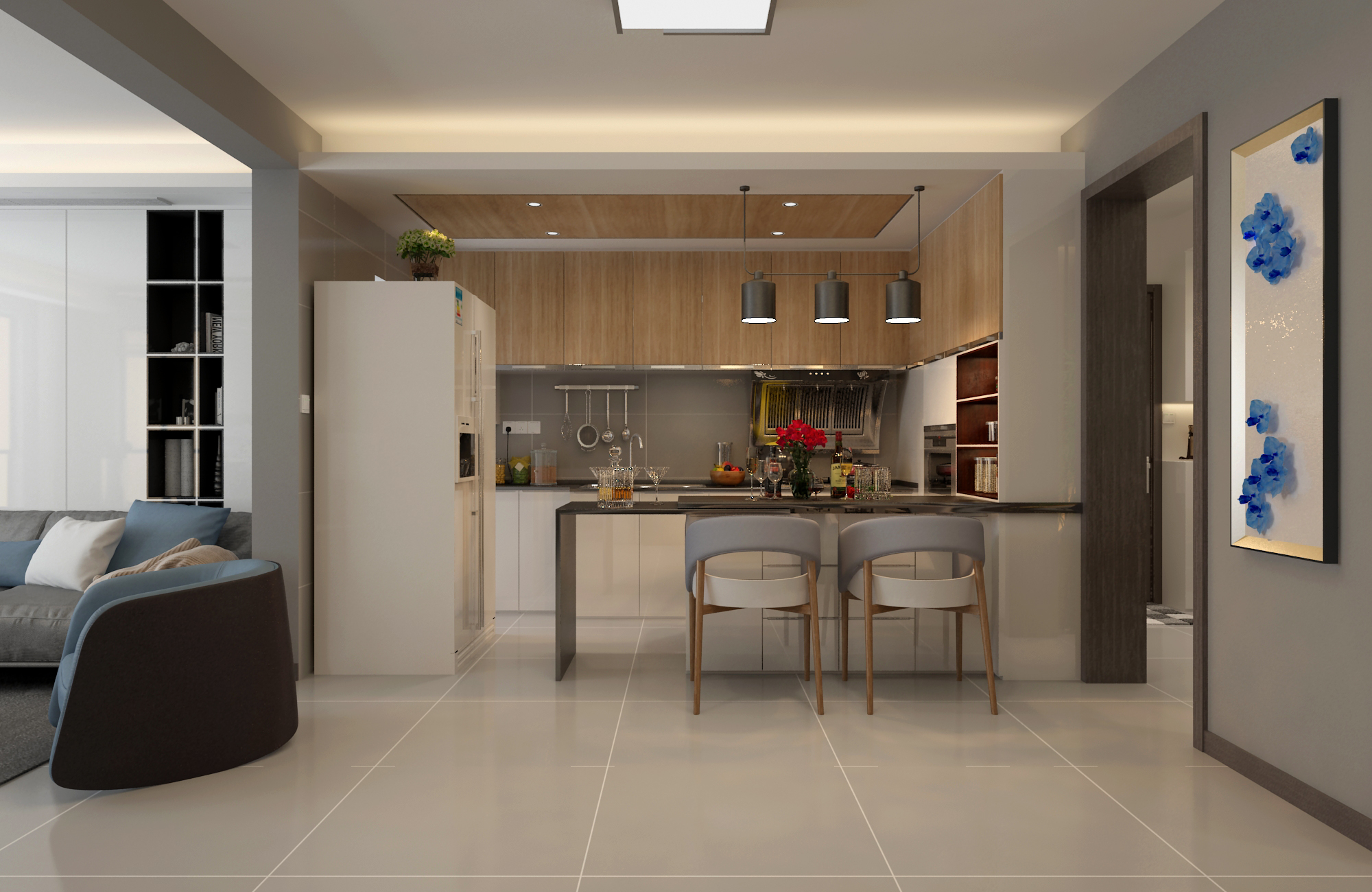 三居室现代风格家厨房设计图