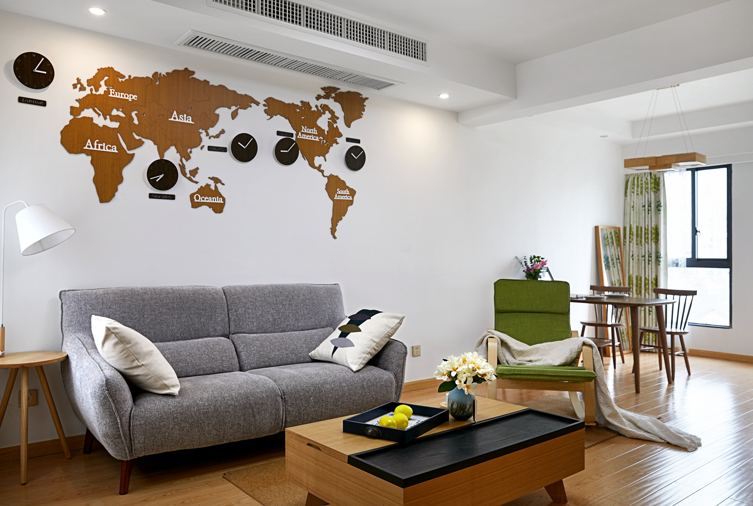 日式风格,15-20万装修,二居室装修,80平米装修,客厅,茶几,沙发背景墙,白色
