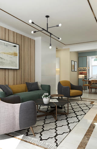 北欧现代风格三居客厅沙发墙装修效果图